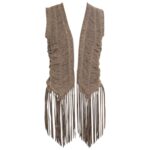 Women's Brown Suede Perforated Fringed Vest