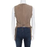 Women's Brown Suede Perforated Fringed Vest