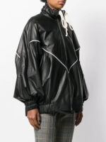 Women's Contrasting Stripe Black Leather Jacket - Image 3