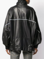 Women's Contrasting Stripe Black Leather Jacket - Image 4