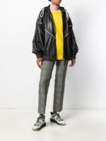 Women's Contrasting Stripe Black Leather Jacket - Image 2