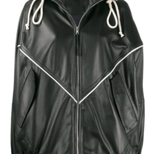 Women's Contrasting Stripe Black Leather Jacket