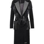Women's Crystal Black Fringe Leather Coat