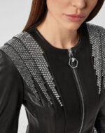 Women's Crystal Black Leather Jacket - Image 6