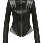 Women's Crystal Black Leather Jacket