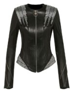 Women's Crystal Black Leather Jacket
