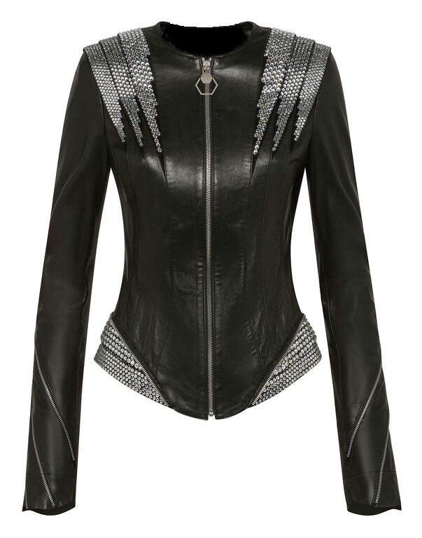 womens-crystal-black-leather-jacket (2) Women's Crystal Black Leather Jacket - Image 1