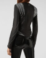 Women's Crystal Black Leather Jacket - Image 3