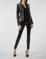 Women's Crystal Black Leather Jacket - Image 4