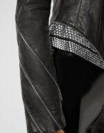Women's Crystal Black Leather Jacket - Image 5