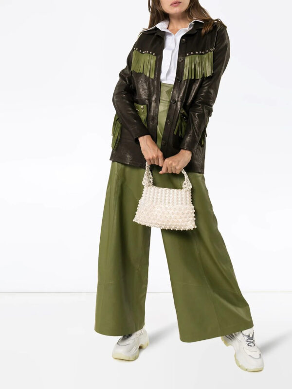 Women's Fringed Trim Leather Jacket - Image 2