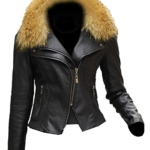 Women's Black Furry Biker Leather Jacket
