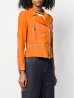 Women's Orange Metro Leather Jacket - Image 2