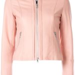 Women's Soft Pink Zipped Leather Jacket