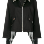 Women's Studded Black Fringe Leather Jacket