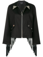 Women's Studded Black Fringe Leather Jacket