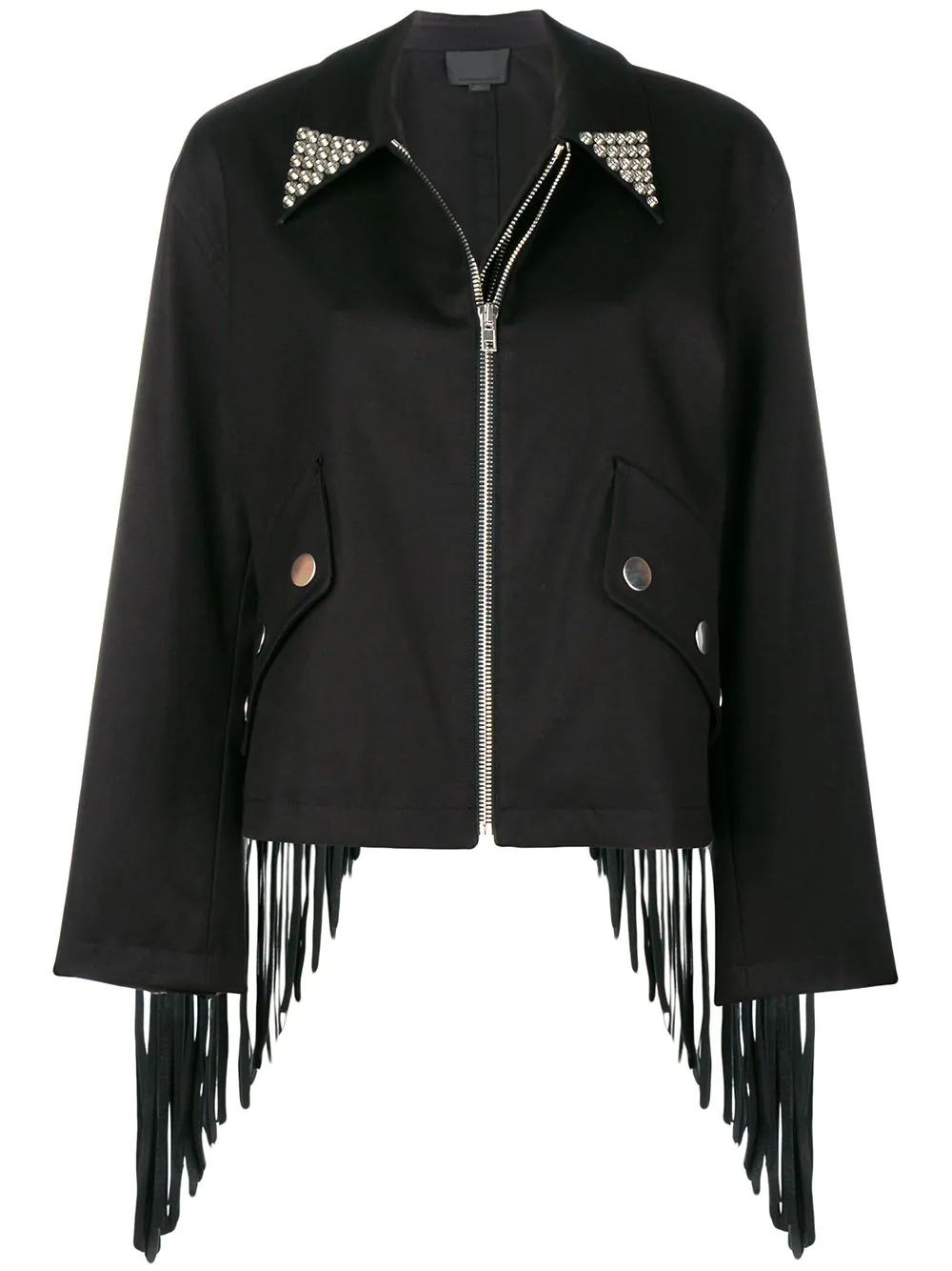 womens-studded-black-fringe-leather-jacket (4) Women's Studded Black Fringe Leather Jacket - Image 1