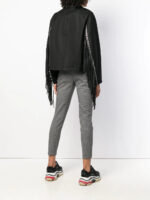 Women's Studded Black Fringe Leather Jacket - Image 5