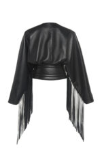 Women's Black Fringe Trimmed Leather Jacket - Image 4