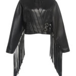Women's Black Fringe Trimmed Leather Jacket