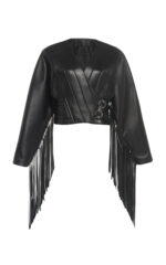 Women's Black Fringe Trimmed Leather Jacket