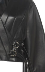 Women's Black Fringe Trimmed Leather Jacket - Image 5