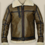 Army Greenish Brown Shearling Leather Jacket