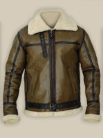 Army Greenish Brown Shearling Leather Jacket
