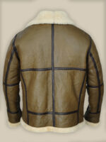 Army Greenish Brown Shearling Leather Jacket - Image 4