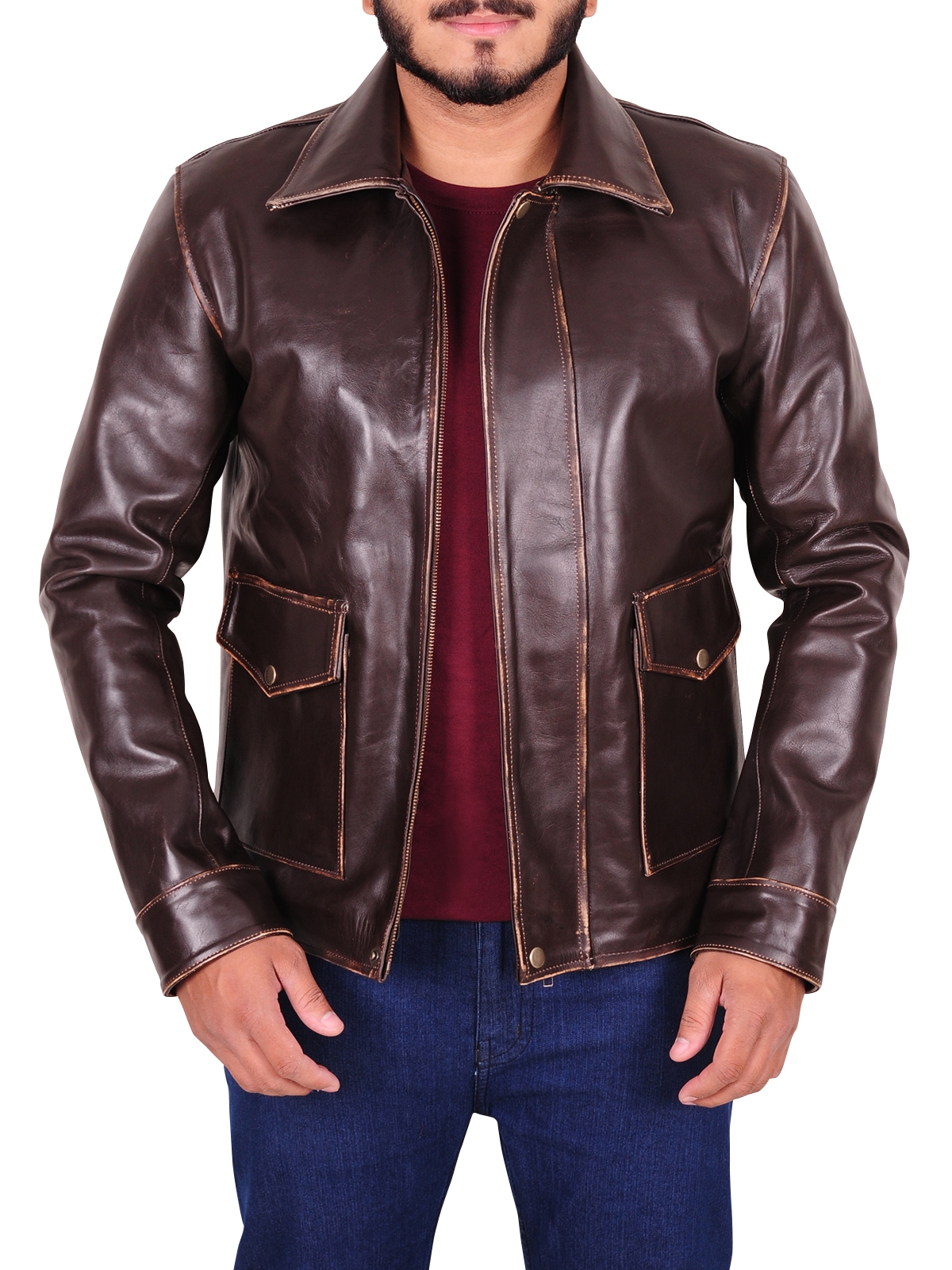 bomer-brown-leather-jacket (1) Bomber Brown Leather Jacket - Image 1