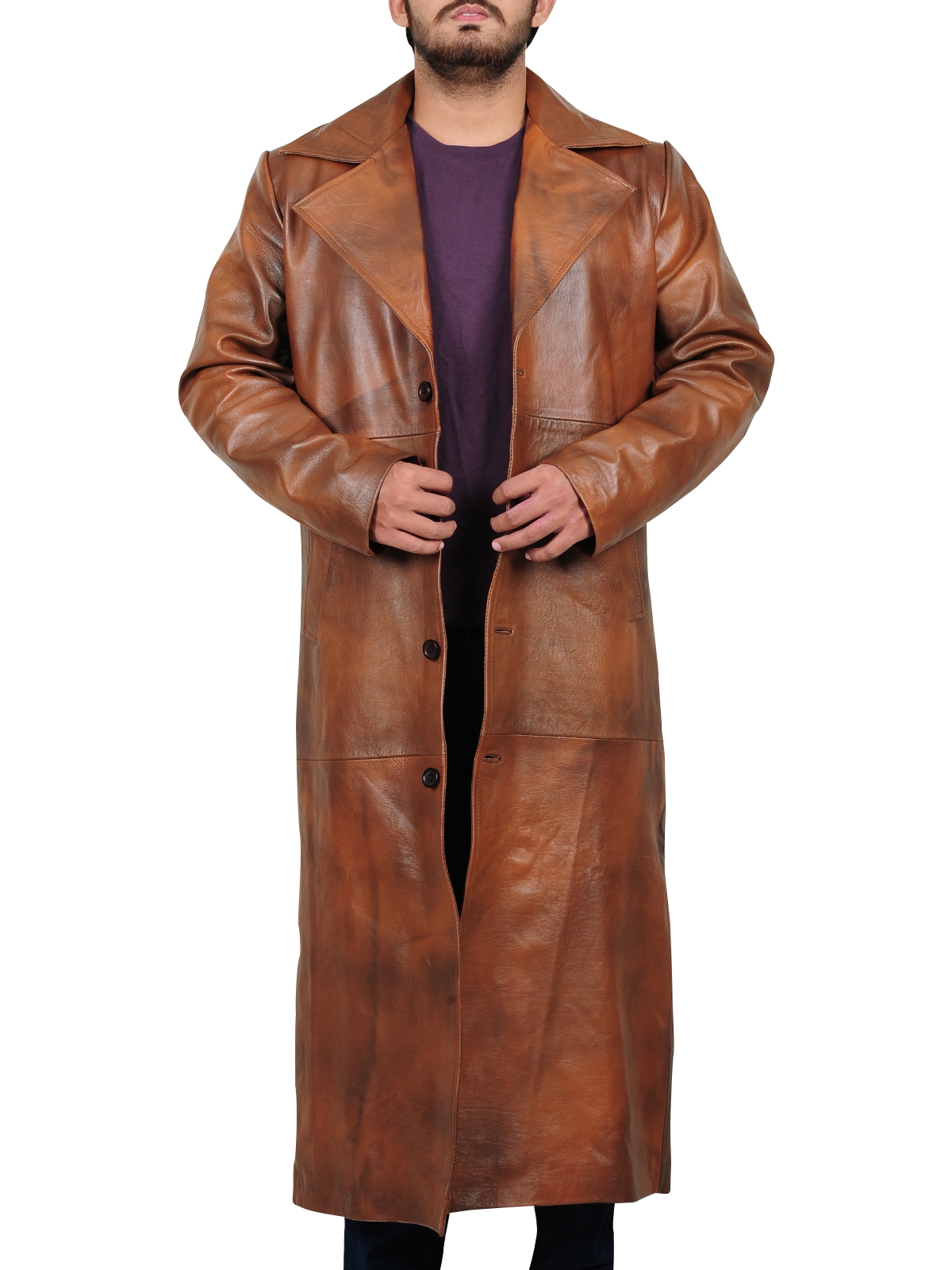 Distressed Brown Leather Coat