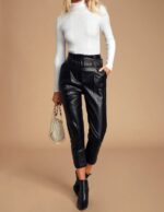 Women's Black Leather Pants handmade women's genuine