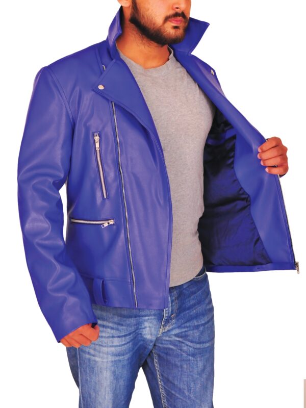 Blue Brando Leather Jacket - Image 4