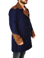 Men Blue Double Breasted Coat - Image 5