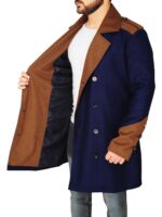 Men Blue Double Breasted Coat - Image 4