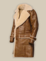 Men Brown Shearling Leather Coat - Image 2