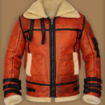 Men Distressed Orange Shearling Jacket
