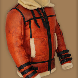 Men's Distressed Shearling Jacket Side