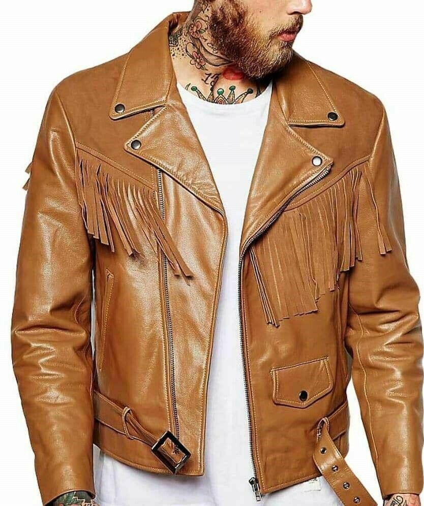 mens-asymmetrical-lambskin-leather-brown-fringe-jacket Men's Asymmetrical Lambskin Leather Brown Fringe Jacket - Image 1