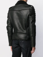 Men's Black Shearling Lined Leather Jacket - Image 4