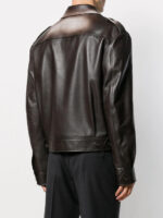 Men's Brown Flap Pocket Leather Jacket - Image 5