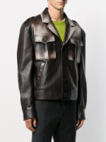 Men's Brown Flap Pocket Leather Jacket - Image 2