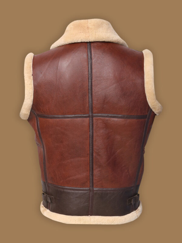 Men's Brown Shearling Leather Vest - Image 2