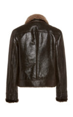 Men's Brown Shearling Trimmed Leather Jacket - Image 4