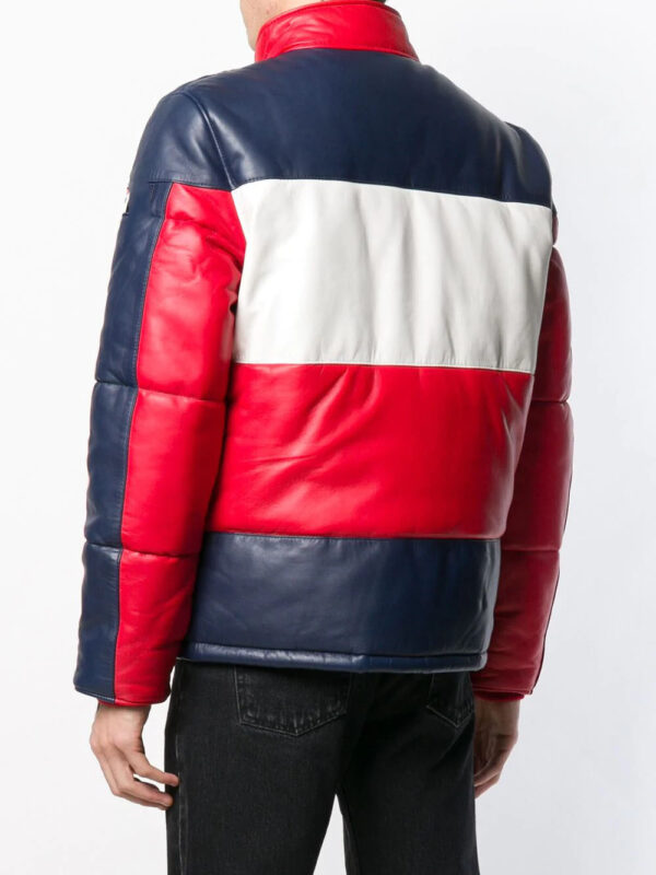 Men's Contrast Panels Leather Jacket - Image 4