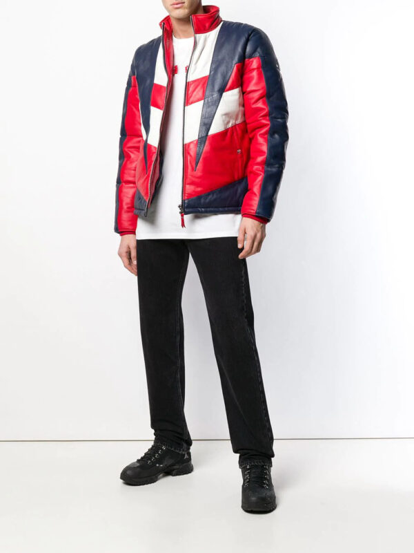 Men's Contrast Panels Leather Jacket - Image 3