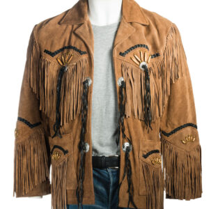 Men's Cowboy Leather Jacket Fringed Boned Native American Suede Beaded