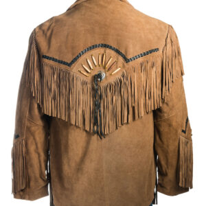 Men's Fringe & Beaded Native American Coat Style Western Cowboy Leather Jacket