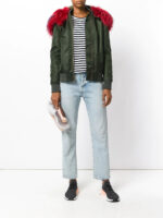 Men's Fur Lined Green Bomber Jacket - Image 2