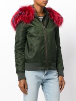 Men's Fur Lined Green Bomber Jacket - Image 3